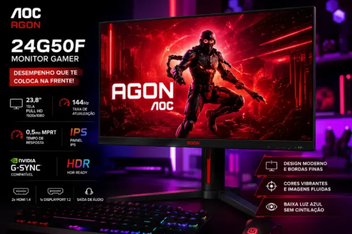 (Lacrado) Monitor Gamer Aoc Agon G50 24 144hz 0,5ms 24g50f Preto