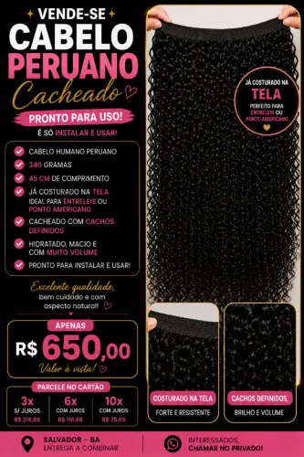 Cabelo humano - cacheado - 45 cm - 340 gramas já confeccionado 
