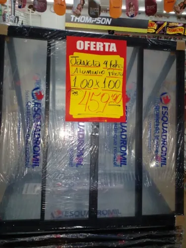 janela de alumínio preto com vidro 4 folhas 1,00x1,00 459,90 a vista