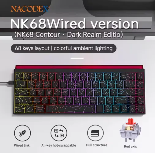 Teclado Mecânico Ajazz Nk68 Nakodex Rgb Switch Red Hotswapp Preto