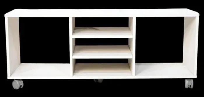 Rack com rodinhas Design funcional MDF ecológico branco com nichos abertos três prateleira