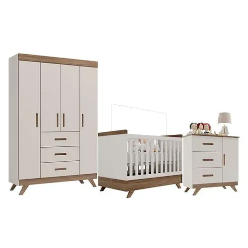 Quarto de Bebê Completo - Berço + Guarda-Roupa + Cômoda