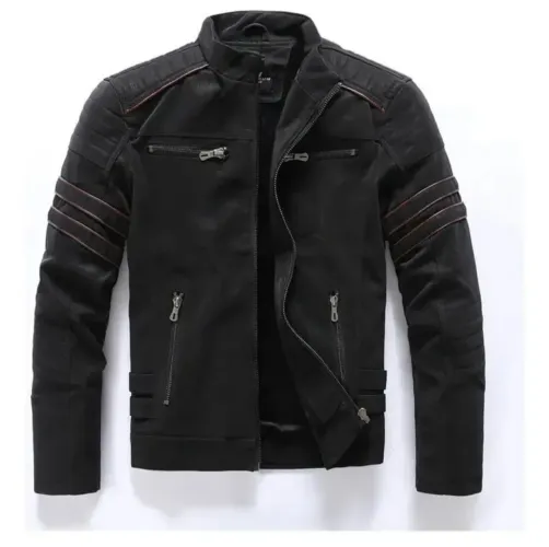Jaqueta masculina de couro sintético.