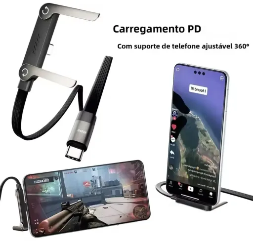 Cabo USB-C com suporte para smartphone 