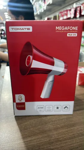 Megafone Tomate Recarregável 20W com Gravador e Sirene Vermelho