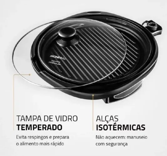 Panela Grill Elétrico multifuncional com tampa de vidro