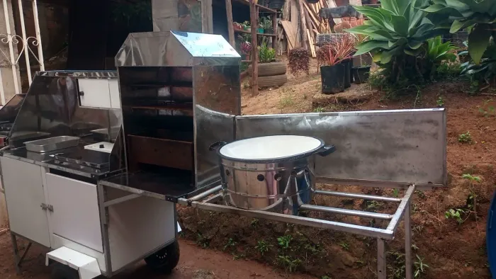 Carrinho de cachorro quente, churrasqueira, panela de fritar+chapa