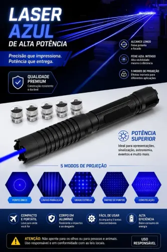 Laser Azul Alcance 10 km Acende Fogo 