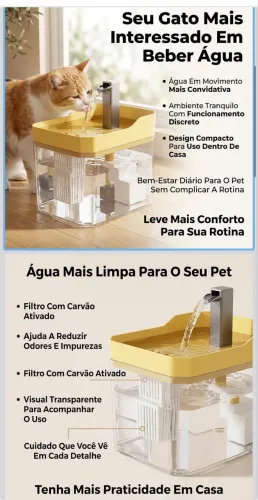 Purificador De Água Bivolt, Silenciosa, Vazão Ajustável, 1,5L, Para Gatos