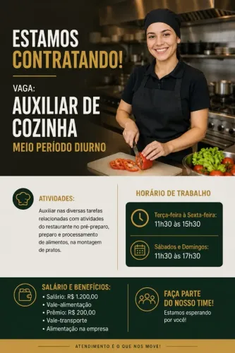 Auxiliar de Cozinha - Meio Período - Diurno