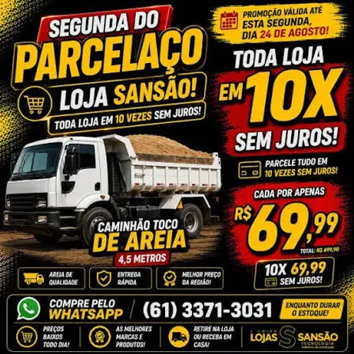 Carga de Areia 4,5 m³ - Caminhão Toco - Lojas Sansão