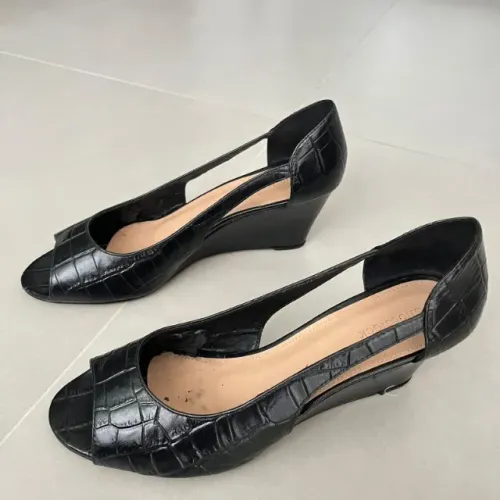 peep toe shoestock anabela preto 39 shoestock