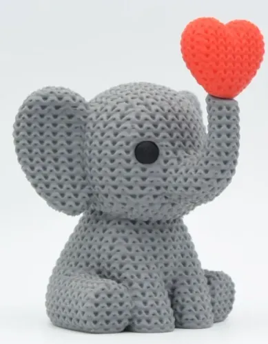 Elefante Decorativo Tricô Impressão 3D Balão Coração