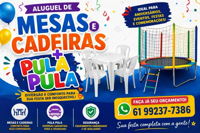 Aluguel Jogo de Mesa e Cadeiras - 4 Peças - Branco - pula pula