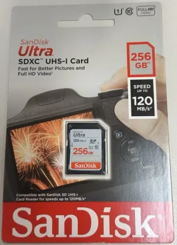 SanDisk Cartão de memória 256GB Ultra SDXC UHS-I - 120MB/s, C10, U1, Full HD, cartão SD