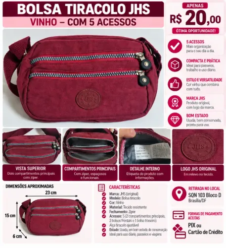 Bolsa Feminina JHS (Kipling Genérica)