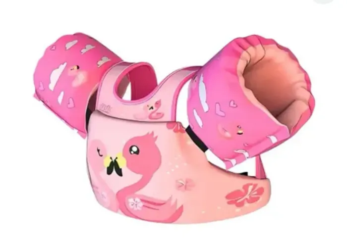 Boia Infantil Com Colete Salva Vidas Flamingo Até 25kg