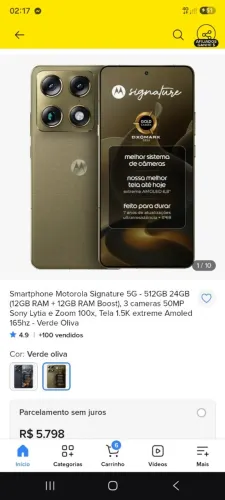 MOTOROLA SIGNATURE 512 gigas 12 de ram NOVO