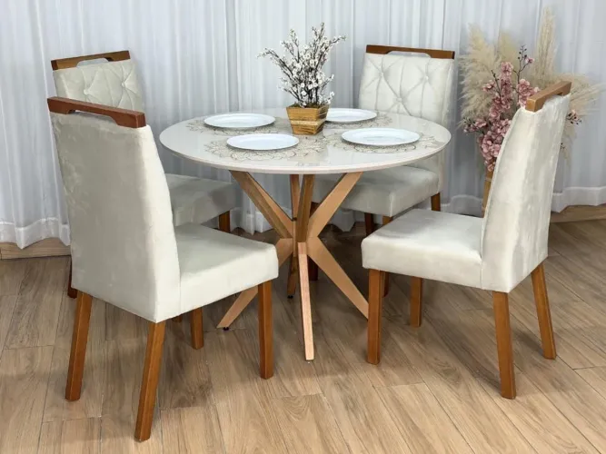 Mesa de Jantar Circular Sara 1.08×1.08 c/4 Cadeiras l43
