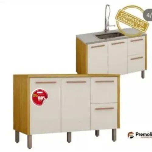 Balcão Dona 1.20 P/Pia Cor Cinamomo/ off Chf Moveis