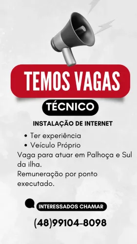 Vaga para técnico Instalador de internet