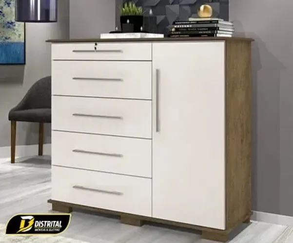 Cômoda 5 Gavetas 1 Porta Detroit New Pronta Entrega