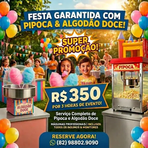 PIPOCA E ALGODÃO DOCE POR APENAS R$ 350!