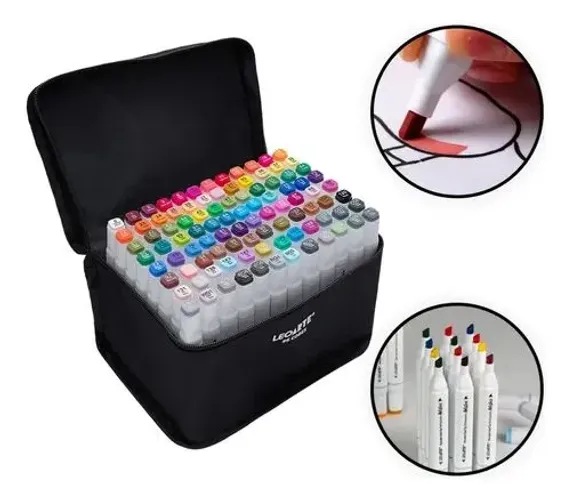 Kit Caneta Touch Leoarte 96 Cores Ponta Dupla Para Desenho