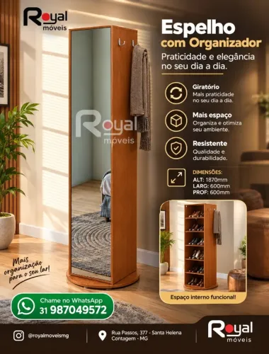 Armario Multiuso 01Porta C/Espelho 60Cm Base Giratoria. Produto Novo Direto de Fábrica.
