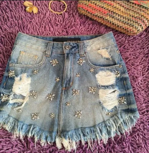 Saia jeans com predarias