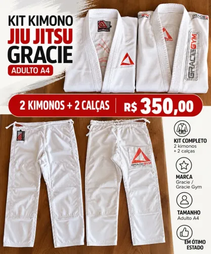 Kit 2 Kimonos Jiu-Jitsu Gracie Adulto A4 + 2 Calças