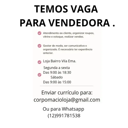 Vaga para vendedora
