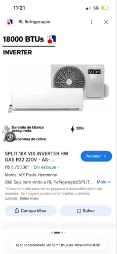 Ar condicionado 18.000 Btus
