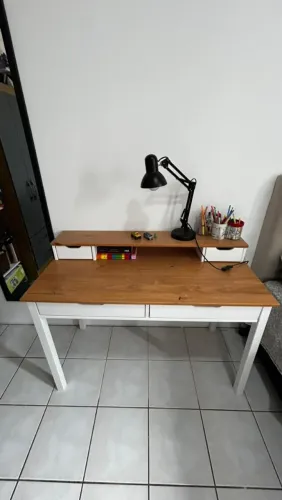 Escrivaninha/Mesa de Estudo Quarto Retrô - Madeira Maciça Branco Freijó