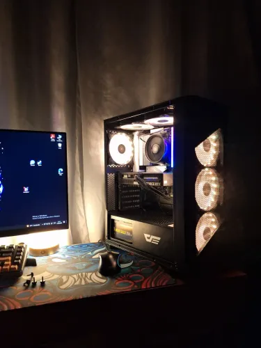 Gabinete Gamer Aigo Darkflash Pollux Preto Mid Tower ATX + Kit com 6 Fans ARGB
