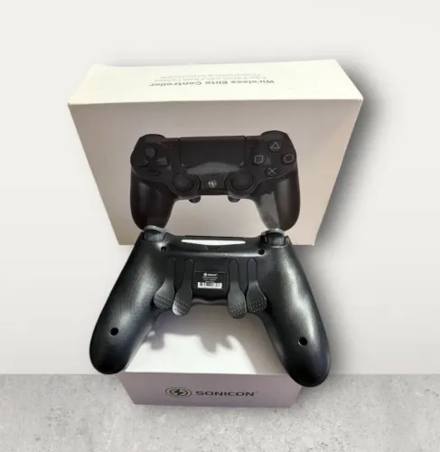 Controle gamer Bluetooth Sonicon com 4 botões traseiros, para PS4, PC e Raspberry Pi.