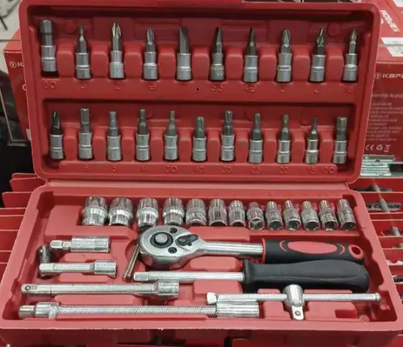 Kit De Ferramentas 46 Peças Jogo De Soquetes Catraca Bits E Extensores Em Aço Cromado