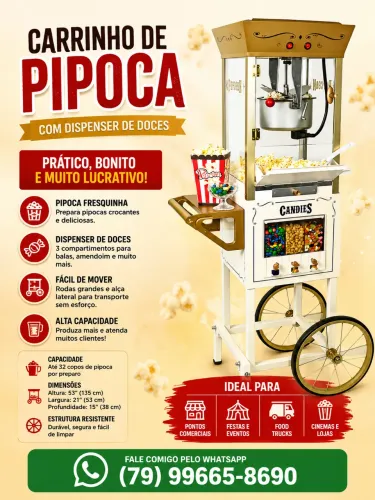 Carrinho de Pipoca Elétrico com Dispenser de Doces
