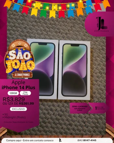 IPHONE 14 PLUS, 5G, 128GB, CHIP FÍSICO, LACRADO, EXCLUSIVO!