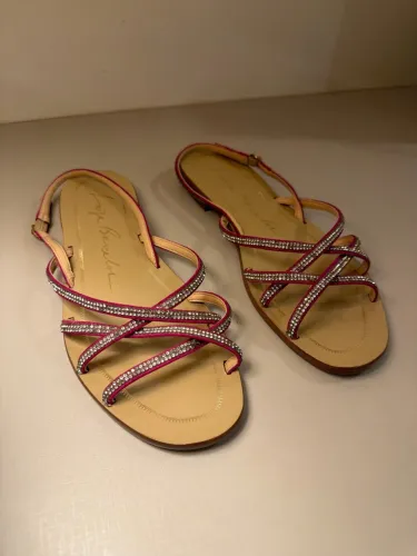 Sandália Rasteira Luiza Barcelos Pink com Strass - Usada 1x - Tamanho 38