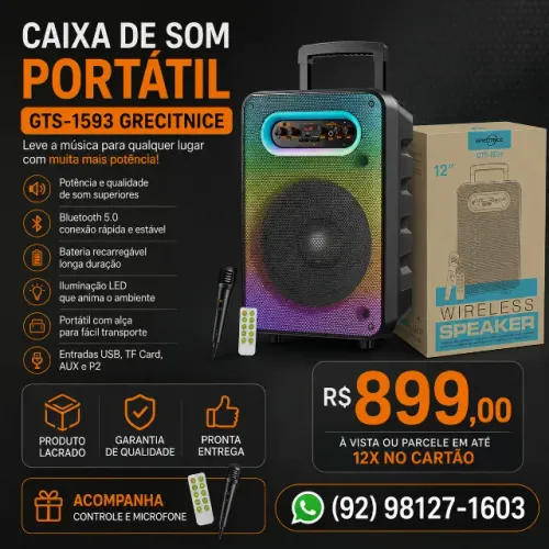 Caixa de Som Portátil GTS-1593 Grecitnice