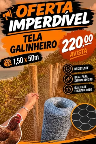 Tela Metálica Galinheiro Malha 2'' 23 Bwg X 1,5m 50m Vonder