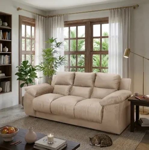 Sofa Luna Estofar 3 Lugares Tevido Veludo - Praia Moveis 