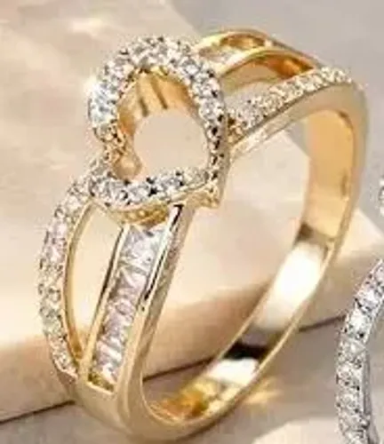 Anel Feminino J26 Estrelado com Coracao, Ajustavel, Estilo Elegante e Versatil