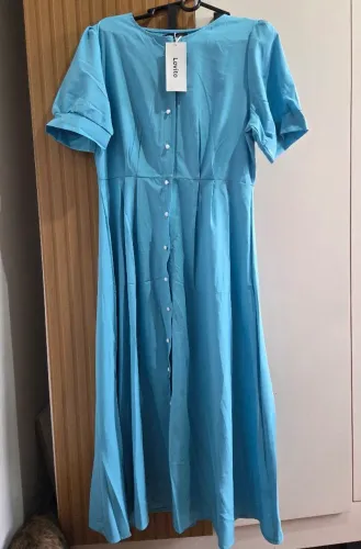 vestido midi casual azul claro da marca Lovito, tamanho L/G