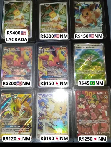 Artes Raras Pokémon e Luffy One Piece Cartas Super Raras Originais