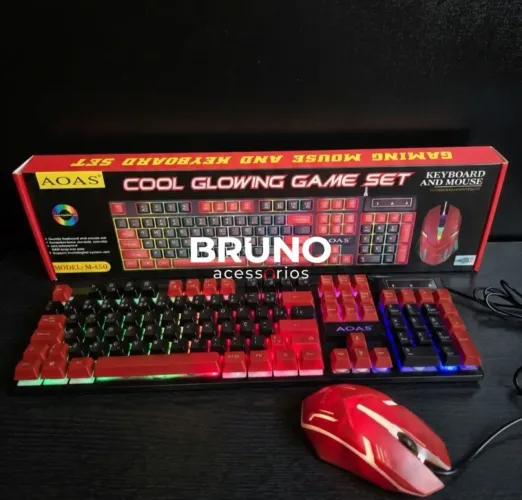 Teclado e mouse gamer com retro iluminação