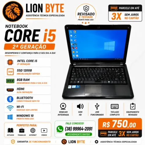 Notebook Core i5 2ª Geração + SSD 120GB + 8GB RAM