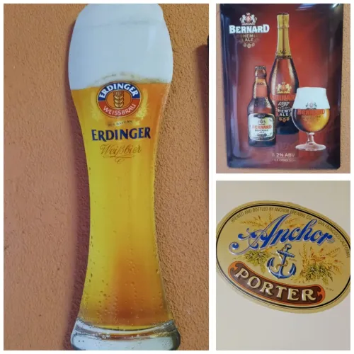 Placas em Metal cervejarias importadas: Anchor Erdinger Bernard oficiais Combo 3 unidades