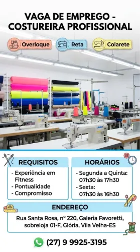 VAGAS PARA COSTUREIRA